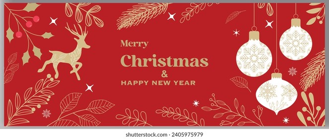 Vector realistic red Merry Christmas Festival and Happy New Year banner design