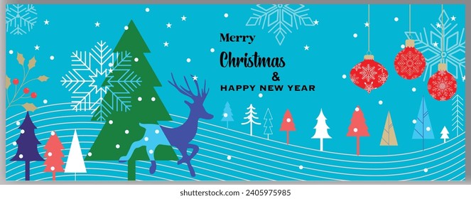 Vector realistic red Merry Christmas Festival and Happy New Year banner design