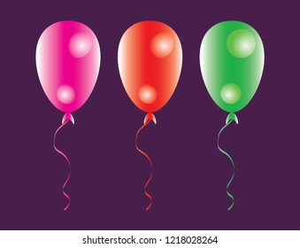 Vector Realistic red, orange, green balloon vector illustration on transparent background. Balloons for Birthday, festive occasions, parties, weddings. Festival romantic decorations.
