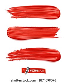 Vector realistic red paint brush strokes on white background