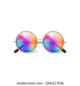 Vector realistic retro circle eyeglasses, vintage hipster gradient lens for photobooth, photo props design. 3d isolated illustration summer vacation holiday beach pool party celebration selfie apps