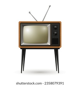 Vector Realistic Retro TV Receiver Isolated on White Background. Home Interior Design Concept. Vintage TV Set in Front View. Television Concept
