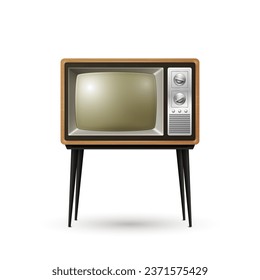 Vector Realistic Retro TV Receiver Isolated on White Background. Home Interior Design Concept. Vintage TV Set in Front View. Television Concept