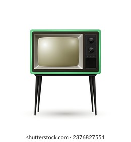 Vector Realistic Retro TV Receiver Isolated on White Background. Home Interior Design Concept. Vintage TV Set in Front View. Television Concept