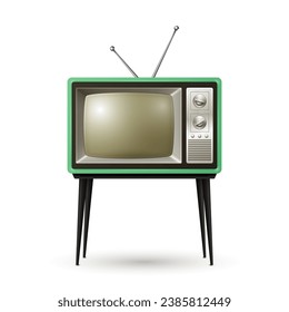 Vector Realistic Retro TV Receiver Isolated on White Background. Home Interior Design Concept. Vintage TV Set in Front View. Television Concept