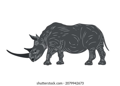 Vector realistic rhino stands isolated on a white background. African animals. Vector hand drawn illustration.