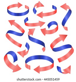 Vector realistic ribbons  arrow set.Blue and pink colored elements for your poster, banner, print, web design. Ornamental objects.