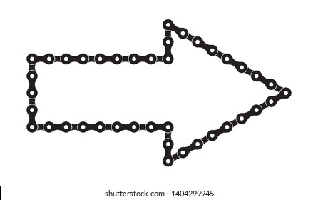 Vector realistic right arrow sign created from bike chain. Isolated on white background.