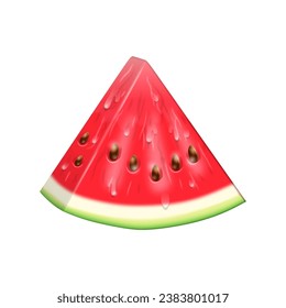Vector realistas de fruta fresca pieza de sandía aislada sobre fondo blanco. Ilustración de la tajada de la sandía roja en 3d con pozos