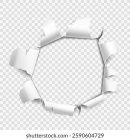 Vector realistic ripped torn hole in the sheet of paper. Template for design. Paper mockup.
