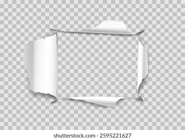 Vector realistic ripped torn hole in the sheet of paper. Template for design. Paper mockup.