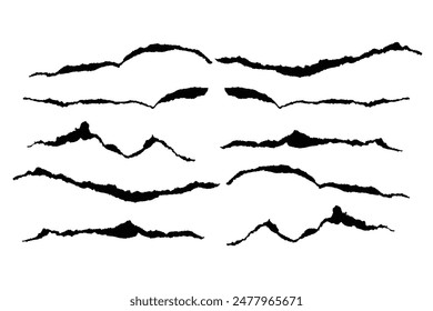 Vector realistic ripped torn paper edges set. Black torn paper collection