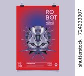 Vector Realistic Robot Illustration. Robot and toys design festival poster template.