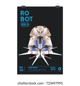 Vector Realistic Robot Illustration. Robot and toys design festival poster template.