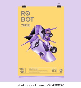 Vector Realistic Robot Illustration. Robot and toys design festival poster template.