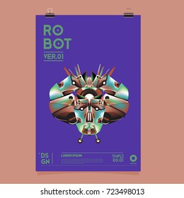 Vector Realistic Robot Illustration. Robot and toys design festival poster template.