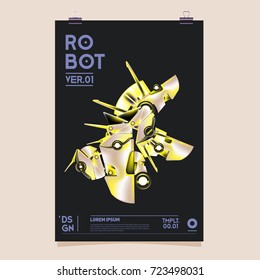 Vector Realistic Robot Illustration. Robot and toys design festival poster template.