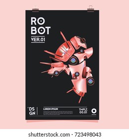 Vector Realistic Robot Illustration. Robot and toys design festival poster template.