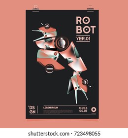 Vector Realistic Robot Illustration. Robot and toys design festival poster template.