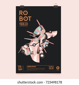 Vector Realistic Robot Illustration. Robot and toys design festival poster template.