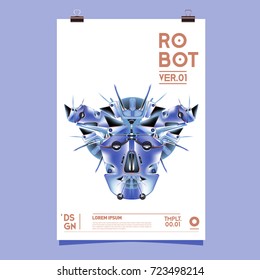 Vector Realistic Robot Illustration. Robot and toys design festival poster template.