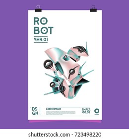 Vector Realistic Robot Illustration. Robot and toys design festival poster template.