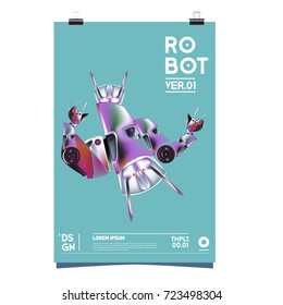 Vector Realistic Robot Illustration. Robot and toys design festival poster template.