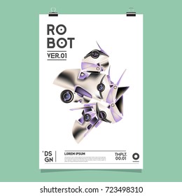 Vector Realistic Robot Illustration. Robot and toys design festival poster template.