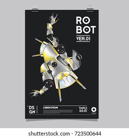 Vector Realistic Robot Illustration. Robot and toys design festival poster template.
