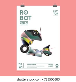 Vector Realistic Robot Illustration. Robot and toys design festival poster template.