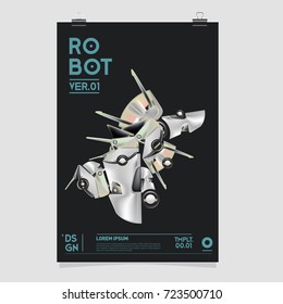 Vector Realistic Robot Illustration. Robot and toys design festival poster template.