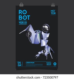 Vector Realistic Robot Illustration. Robot and toys design festival poster template.