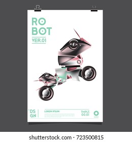Vector Realistic Robot Illustration. Robot and toys design festival poster template.