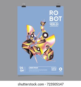 Vector Realistic Robot Illustration. Robot and toys design festival poster template.