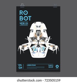 Vector Realistic Robot Illustration. Robot and toys design festival poster template.