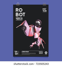 Vector Realistic Robot Illustration. Robot and toys design festival poster template.