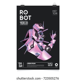 Vector Realistic Robot Illustration. Robot and toys design festival poster template.