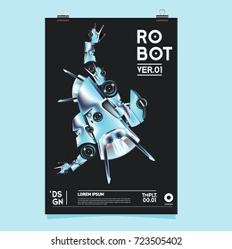 Vector Realistic Robot Illustration. Robot and toys design festival poster template.