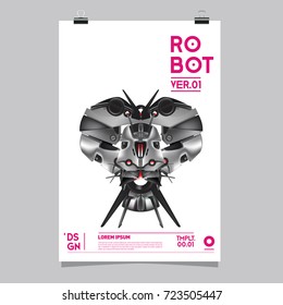 Vector Realistic Robot Illustration. Robot and toys design festival poster template.