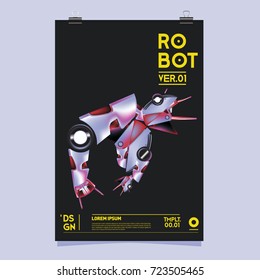 Vector Realistic Robot Illustration. Robot and toys design festival poster template.