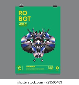 Vector Realistic Robot Illustration. Robot and toys design festival poster template.