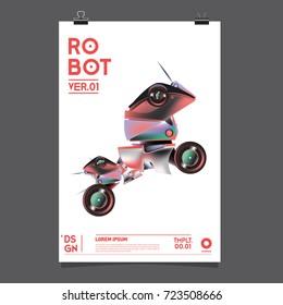 Vector Realistic Robot Illustration. Robot and toys design festival poster template.