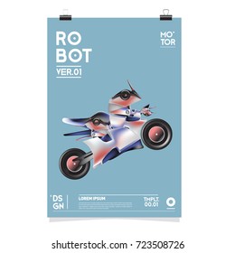 Vector Realistic Robot Illustration. Robot and toys design festival poster template.