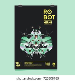 Vector Realistic Robot Illustration. Robot and toys design festival poster template.
