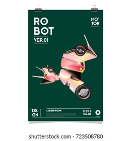 Vector Realistic Robot Illustration. Robot and toys design festival poster template.