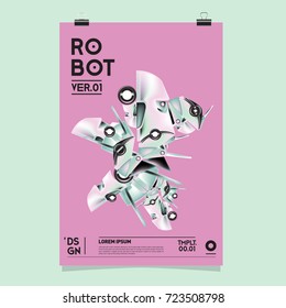 Vector Realistic Robot Illustration. Robot and toys design festival poster template.
