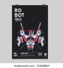 Vector Realistic Robot Illustration. Robot and toys design festival poster template.