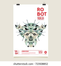 Vector Realistic Robot Illustration. Robot and toys design festival poster template.