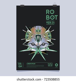 Vector Realistic Robot Illustration. Robot and toys design festival poster template.