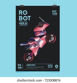 Vector Realistic Robot Illustration. Robot and toys design festival poster template.